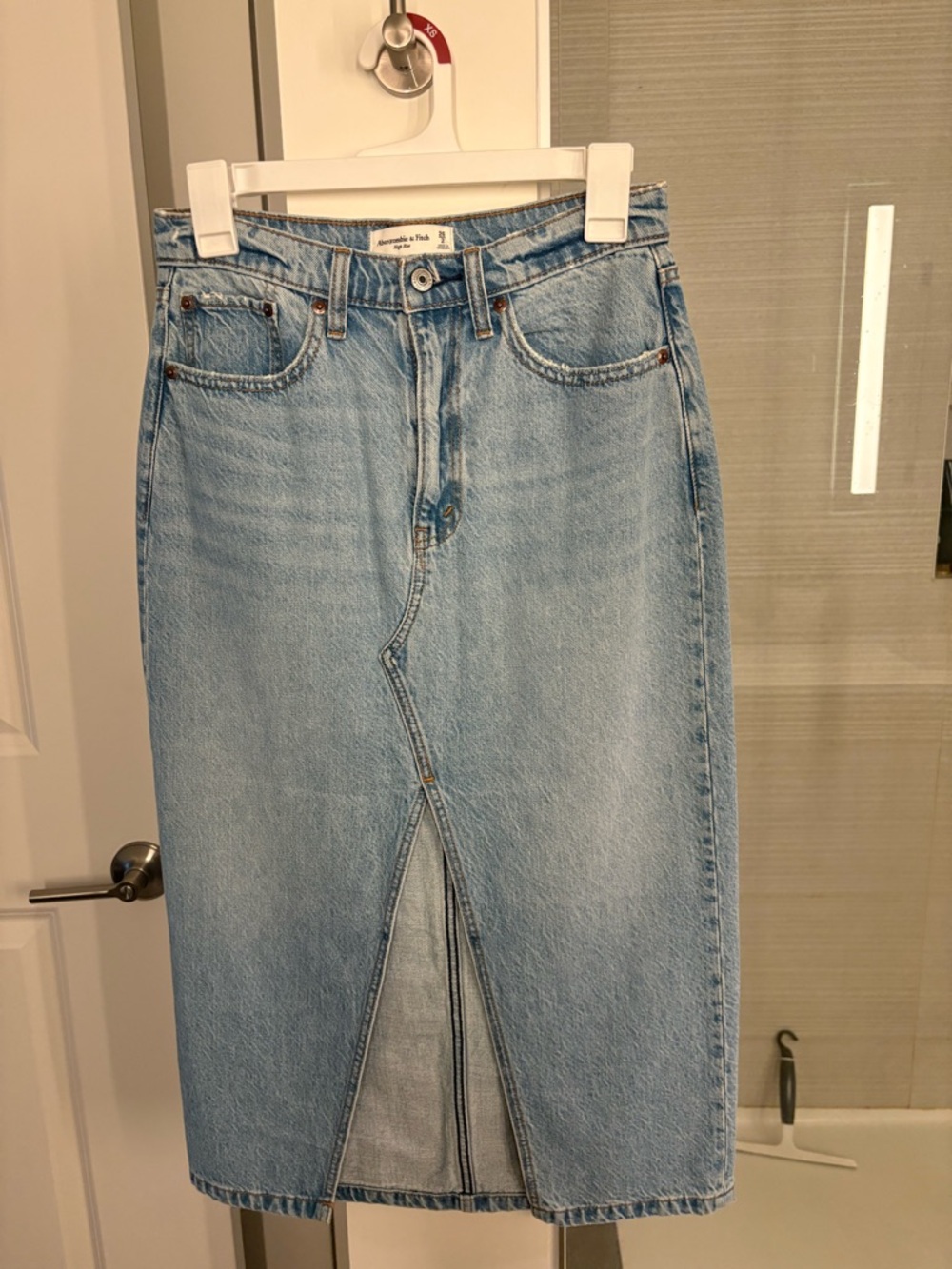 Abercrombie & Fitch Light Blue Denim Midi Skirt with Front Center Slit